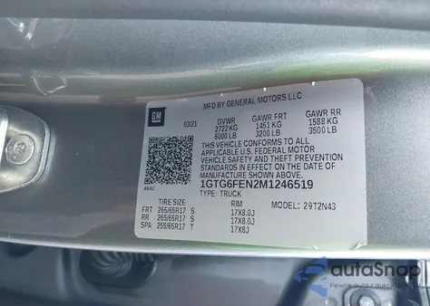 2021 GMC Canyon 4Wd Short Box At4 - Cloth z USA, uszkodzony, nr VIN 1GTG6FEN2M1246519